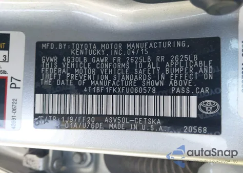 2015 Toyota Camry Se z USA, uszkodzony, nr VIN 4T1BF1FKXFU060578